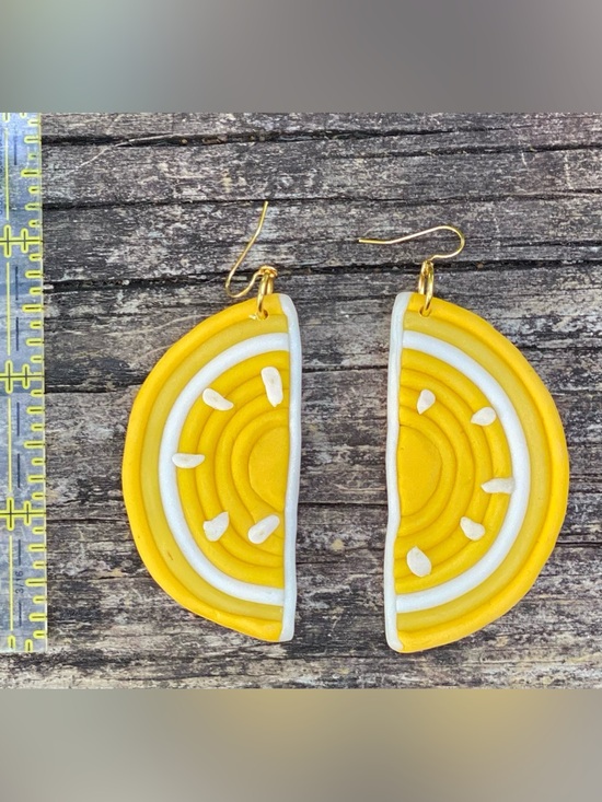 Jewelry - Handcrafted Yellow Half-Moon Polymer Clay Earrings